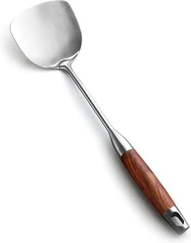 Miniatura 11 de IQCWOOD Juego de utensilios de cocina de acero inoxidable con mango de madera, 5 piezas resistentes al calor, herramienta de utensilios de cocina
