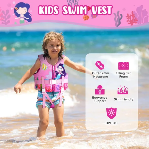 Miniatura 2 de Chaleco de natación para niños, flotadores para niños pequeños con correa de seguridad ajustable, ayudas de natación, flotador infantil, traje