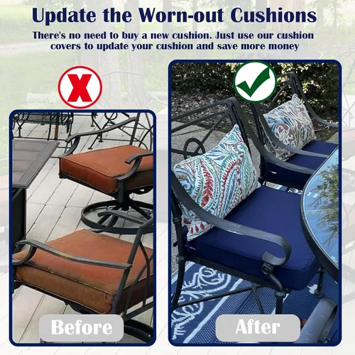 Miniatura 5 de FLYMEI Fundas para Cojines de Patio 24x24x4 Impermeables Funda para Cojín de Exterior de Reemplazo 2 Paquetes Funda para Cojín de Asiento de Azul