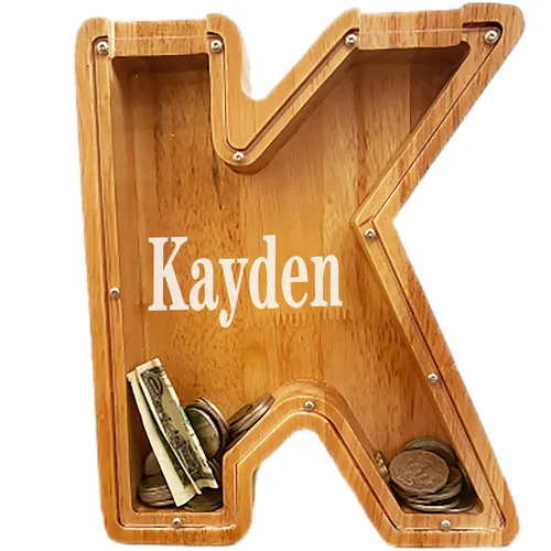Miniatura 31 de Alcancia personalizada grande de madera con letras, alcancía para monedas, alcancía personalizada con nombre, puede ser utilizada como regalo de J