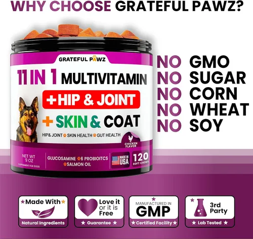 Miniatura 5 de Multivitamínico masticable con glucosamina para perros, vitaminas y suplementos para perros, multivitamínico para adultos mayores y cachorros