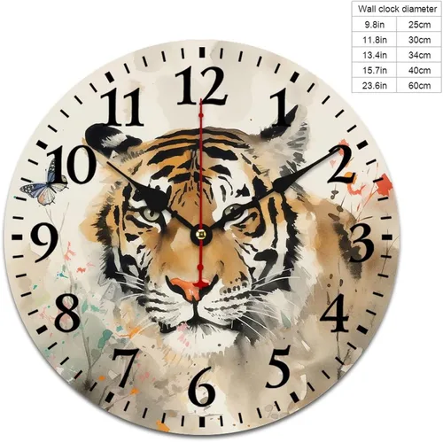 Miniatura 2 de Reloj de pared Majestic Tiger redondo, creativo, decorativo, movimiento de cuarzo, para amantes del tigre de Bengala, de 10 pulgadas, para sala