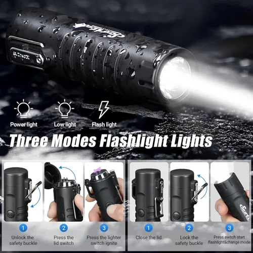 Miniatura 4 de Scotte Encendedor de arco de plasma resistente al viento, encendedor eléctrico y linterna LED - 2 en 1 (negro)/iniciador de fuego de magnesio 5 en 1