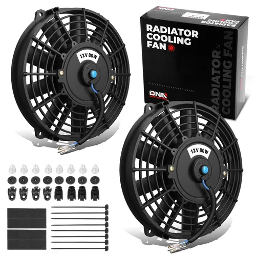 DNA Motoring Ventilador de radiador delgado de enfriamiento eléctrico de alto rendimiento de 7 pulgadas con kit de montaje, negro, 2 piezas,