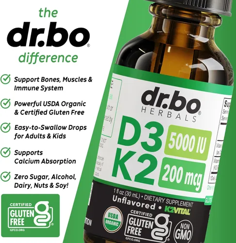 Miniatura 4 de Vitamina D3 K2 - Gotas líquidas orgánicas de vitamina D3K2 D3 K2, suplemento líquido de aceite MCT para adultos y niños, absorción de calcio huesos
