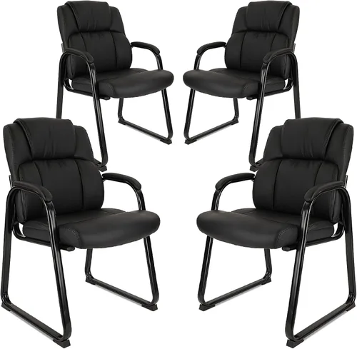 Miniatura 14 de CLATINA Silla de invitados negra con brazos, sillas de recepción de oficina para conferencias y sala de espera, silla ergonómica de cuero para Negro