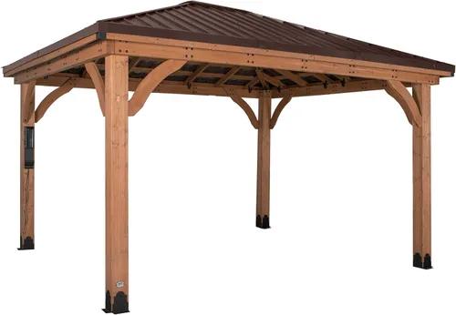 Miniatura 15 de Backyard Discovery Barrington - Cenador Pabellón de madera de cedro para exteriores de 12' x 10' con techo rígido de acero galvanizado de cadera