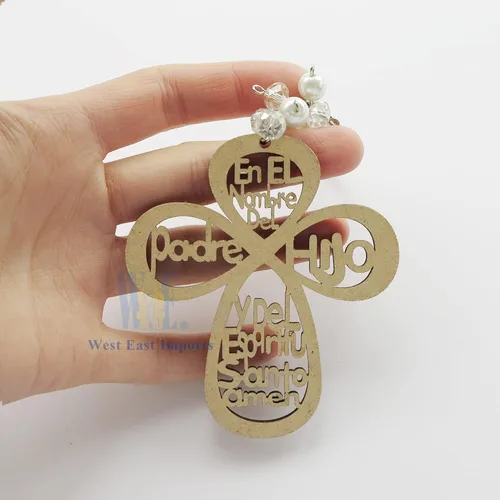 Miniatura 3 de Llavero de madera con diseño de cruz de bautismo, recuerdo de bautizo, 12 unidades, plateado