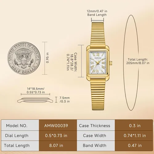 Miniatura 4 de Relojes dorados para mujer, pulsera pequeña, delicada caja rectangular, reloj de pulsera vintage, reloj de pulsera de cuarzo para mujer, para el día