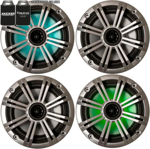 KICKER Altavoces marinos LED plateados de 6.5 pulgadas (cantidad 4) 2 pares de altavoces de repuesto OEM LED Plata