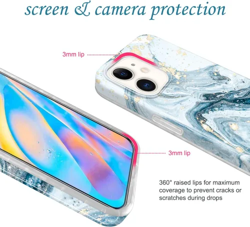 Miniatura 3 de Funda dorada con purpurina compatible con iPhone 12 Mini, diseño de mármol, delgada, a prueba de golpes, TPU suave de goma suave, funda de teléfono