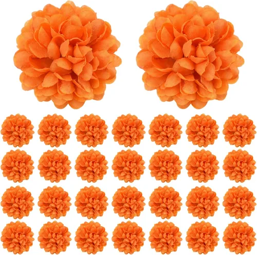Miniatura 8 de Cabezas de flores artificiales de caléndula para Halloween, cabezas de flores de caléndula de seda, cabezas de flores de caléndula sintética, cabeza