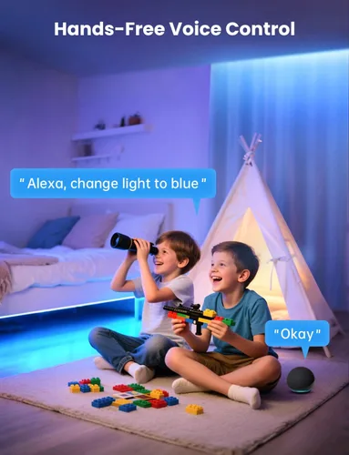 Miniatura 8 de Tira de luz LED RGB+IC, luz LED inteligente de 32.8 pies para dormitorio, control de aplicación Bluetooth, tira de iluminación LED que cambia