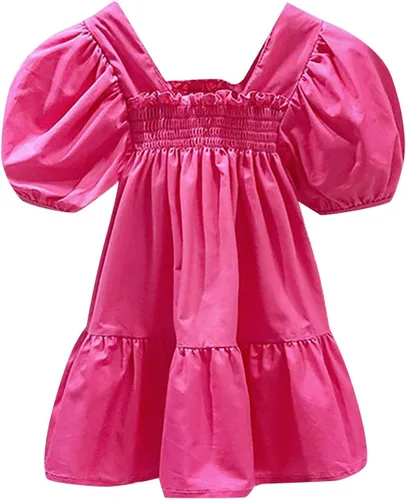 VEFSU Toddler Kids Baby Girls Dress Puff Sleeves Solid Casual Party Ruffled Princess Dresses Infant Girl Clothes Dresses