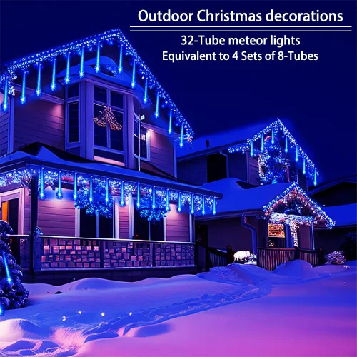 Miniatura 2 de Decoración de Navidad al aire libre, 32 tubos de luces de lluvia de meteoritos para exteriores e interiores, luces en cascada de carámbano de nieve