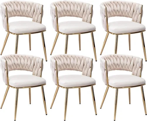 Miniatura 30 de Juego de 2 sillas de comedor tejidas, modernas sillas de comedor tejidas a mano con patas de metal negro, sillas tapizadas con marco negro