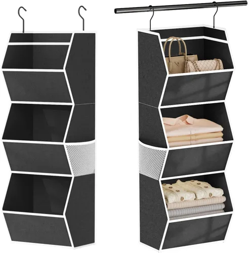 Miniatura 8 de Organizador colgante de armario de 4 estantes plegables para dormitorio, organizador de armario y almacenamiento colgante con bolsillos de malla