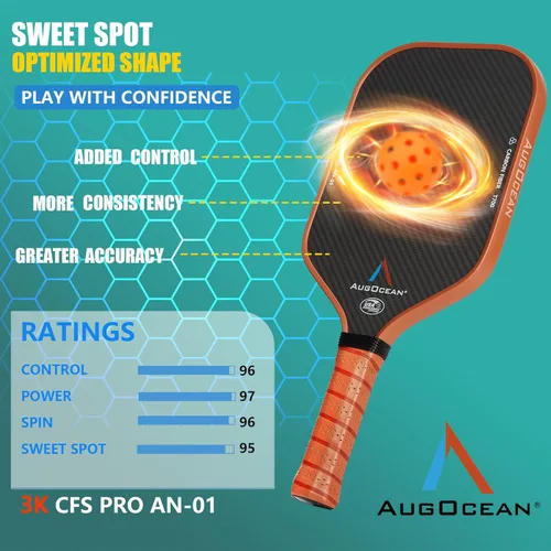 Miniatura 4 de Juego de 2 paletas de pickleball, juego de paletas de pickleball de carbono Pro, superficie de fibra de carbono 3K cruda con grano alto y giro