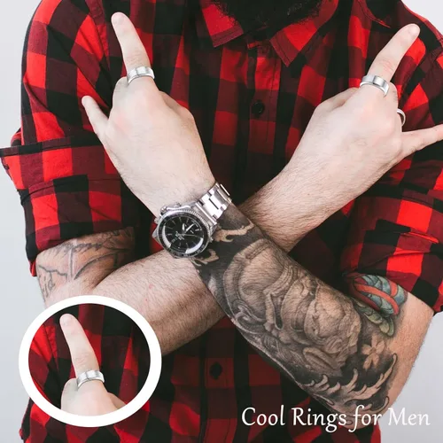 Miniatura 4 de Ronglry 4 anillos giratorios de acero inoxidable de titanio para mujeres y hombres, anillos negros para el estrés y la ansiedad para anillos