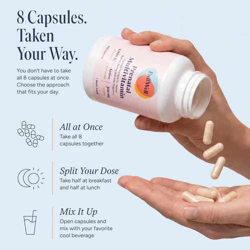 Miniatura 7 de FullWell Vitaminas Prenatales Colina, ácido fólico, Vitamina D para el crecimiento fetal, desarrollo cerebral 26+ nutrientes vitales