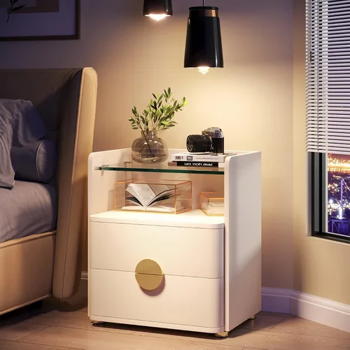 Miniatura 4 de Tribesigns Mesitas de noche, mesa de noche moderna de 2 cajones con espacio de almacenamiento abierto, mesa auxiliar de cama de madera
