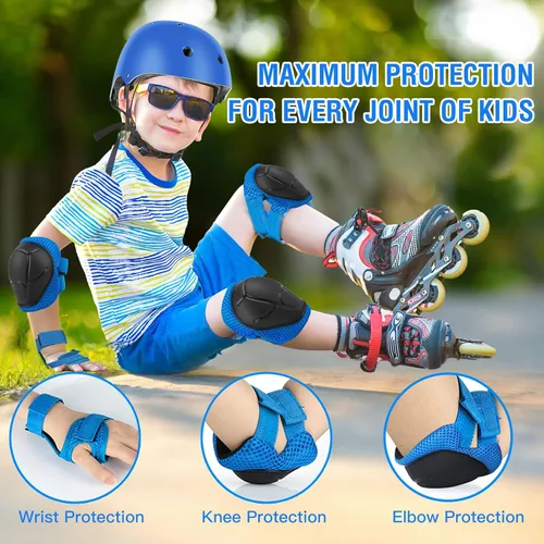 Miniatura 3 de WayEee Juego de 6 piezas de equipo de protección para niños, rodilleras para niños de 3 a 14 años, rodilleras y coderas para niños pequeños, juego