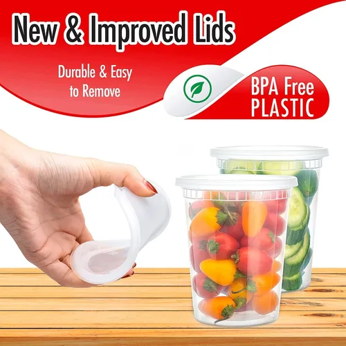 Miniatura 3 de Recipientes de 8 onzas con tapas a prueba de fugas, paquete de 50 recipientes de plástico transparente sin BPA para almacenamiento de alimentos