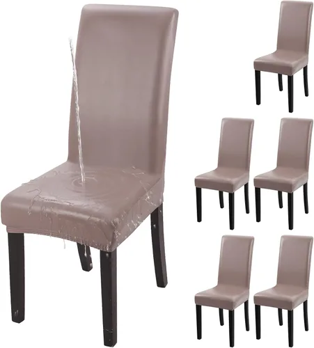 Miniatura 10 de YISUN Fundas para sillas de comedor, cuero sintético macizo, impermeable y resistente al aceite, elásticas, protectoras (negro, paquete de 4)