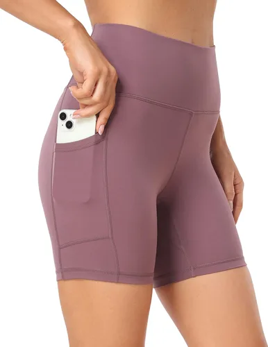 YUNOGA Pantalones cortos de ciclista para mujer de 68 pulgadas, pantalones cortos de yoga de cintura alta con bolsillos, pantalones cortos de