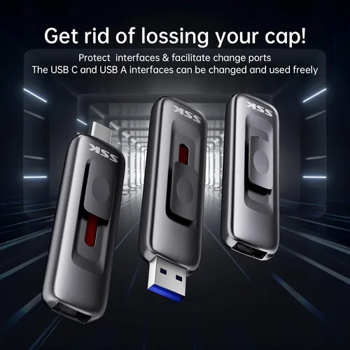 Miniatura 5 de SSK USB Drive 128GB, hasta 560 MB/s Velocidad de Lectura Pendrive, Memoria Rápida con USB 3.2 Gen 2 Dual Deslizante FlashDrive Tipo-c +A? SSD