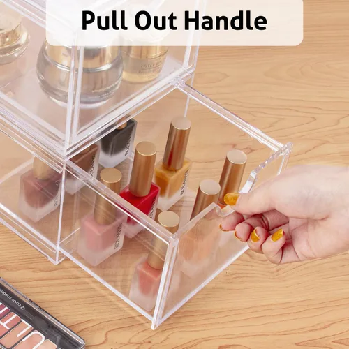 Miniatura 4 de AMEITECH - 2 unidades de organizador de cajones transparentes y apilables, organizador de maquillaje para el baño, contenedores de almacenamiento