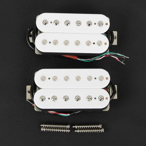Miniatura 3 de FLEOR Alnico 5 Pastillas de Guitarra Doble Bobina Humbucker Juego de Cuello y Puente Blanco