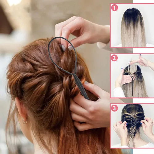 Miniatura 4 de Herramientas de cola de cabello, juego de 4 herramientas de trenzado de ciempiés francés, herramientas de bucle, bricolaje para peinar el cabello