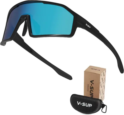 V-SUP Outdoor Lightweight Sport Sunglasses - UV400 for Biking, Baseball, Running, Cycling, Mountain Bicycle for Men & Women Marco negro mate con