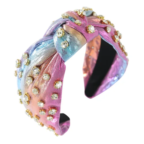 Miniatura 19 de Diadema anudada con joyas para mujeres y niñas, diadema de diamantes de imitación de cristal brillante, nudo superior ancho para mujer, diadema Negro