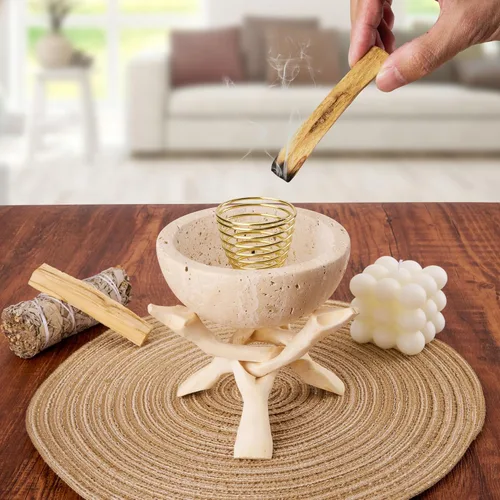 Miniatura 4 de Soporte de Incienso de Mármol Natural, Quemador de Palo Santo y Salvia, Quemador de Incienso Hecho a Mano para Fumigación, Quema de Incienso y Crema