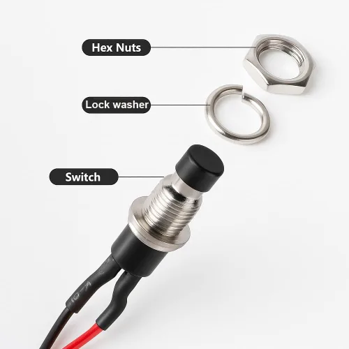 Miniatura 6 de Gebildet 10 piezas de botón de presión momentáneo mini precableado negro 3V-6V-12V-24V-230V/1A, SPST normalmente abierto ON/Off, botón redondo de 2