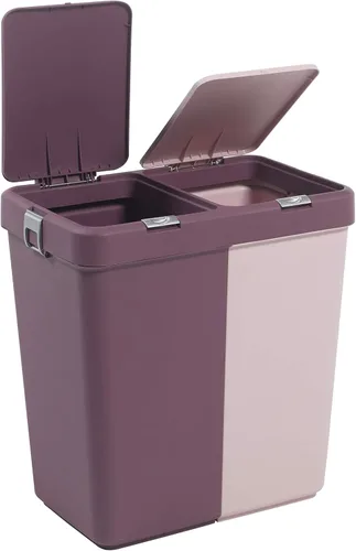 Miniatura 4 de Mabel Home Cesta de plástico para la ropa sucia con tapa, 2 secciones, cesta grande para la ropa sucia – Papelera extra (1,6 galones) inc.