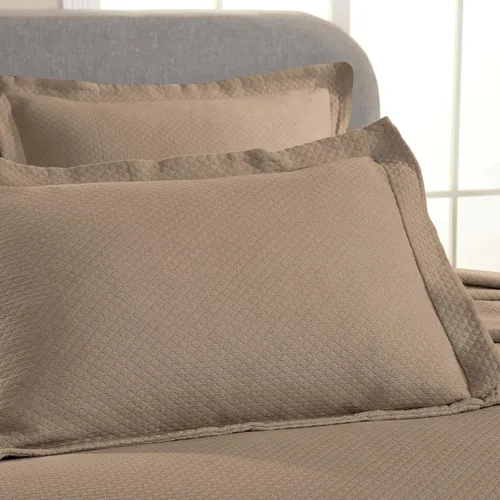 Miniatura 6 de Cubrecama doble Superior Diamond Solitaire de algodón de primera calidad Jacquard Matelassé con fundas de almohada a tono, color aguamarina, Marrón