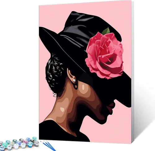Miniatura 27 de Pintura por Números Afroamericana DIY Pintura Acrílica Kit de Pintura por Números para Niños Adultos Principiantes Chica Negra de Moda DIY Pintura