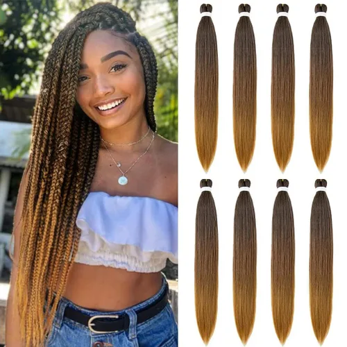 Miniatura 21 de 8 paquetes de extensiones preestiradas - 16 pulgadas de cabello trenzado premium, 55G/paquete, sin picazón, fijación en agua caliente, textura Perm