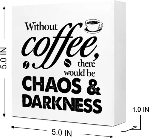 Miniatura 2 de Cartel de madera con texto en inglés "Funny Without Coffee Chaos", letrero rústico de madera de café para el hogar, cocina, oficina, cafetería, bar