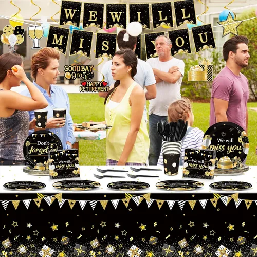 Miniatura 7 de 184 piezas We Will Miss You - Platos de papel desechables para fiestas, servilletas, vasos, mantel, pancarta, despedida, postre, pastel, cena