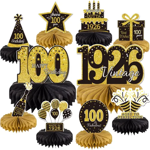 10 piezas de decoración de cumpleaños número 100 para decoración de mesa, decoración de mesa vintage de panal de abeja 2025, decoración de fiesta de