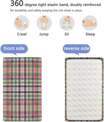 Miniatura 5 de Sábanas bajeras ajustables con temática a cuadros, sábanas portátiles para cuna, suaves y elásticas, sábana bajera para cuna para niños y niñas, 24