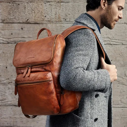 Miniatura 2 de BOSTANTEN Mochila de cuero para hombres 15.6 pulgadas mochila portátil vintage viaje oficina bolsa de hombro gran capacidad marrón rojo