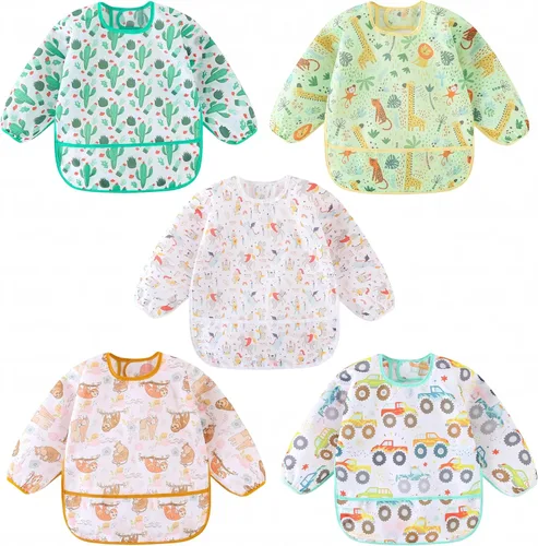 Miniatura 7 de Baberos de manga larga HaimoBurg, paquete de 5, baberos ligeros impermeables para bebés y niños pequeños de 6 a 30 meses