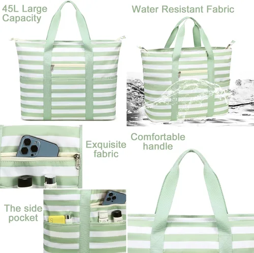 Miniatura 3 de LEDAOU Bolsa grande de playa para mujer, impermeable, a prueba de arena, con cremallera, bolsa de viaje para gimnasio