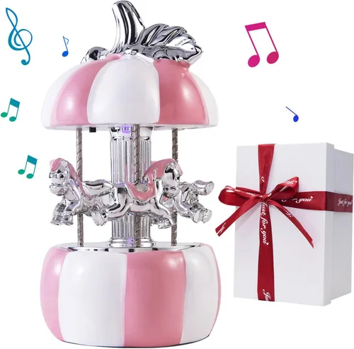 Miniatura 8 de Caja de Música de Carrusel Envuelta para Regalo, Carrusel Musical de Cerámica con Luces que Cambian de Color, Cajas de Música para Niñas, Niños
