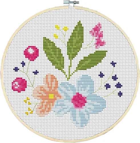 Awesocrafts Kits de punto de cruz, patrón estampado de flores, 11 quilates, fácil de punto de cruz, bordado de costura, suministros (flor)